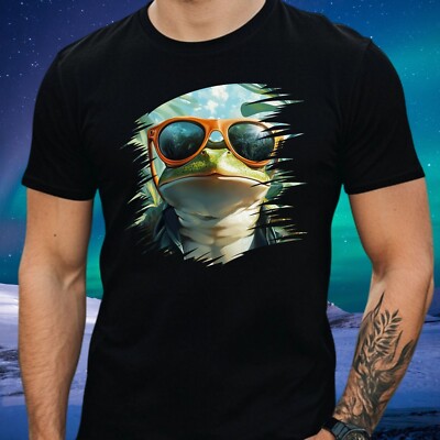 Mens Frog Sunglasses Print Cotton T-Shirt Size XS to 5XL