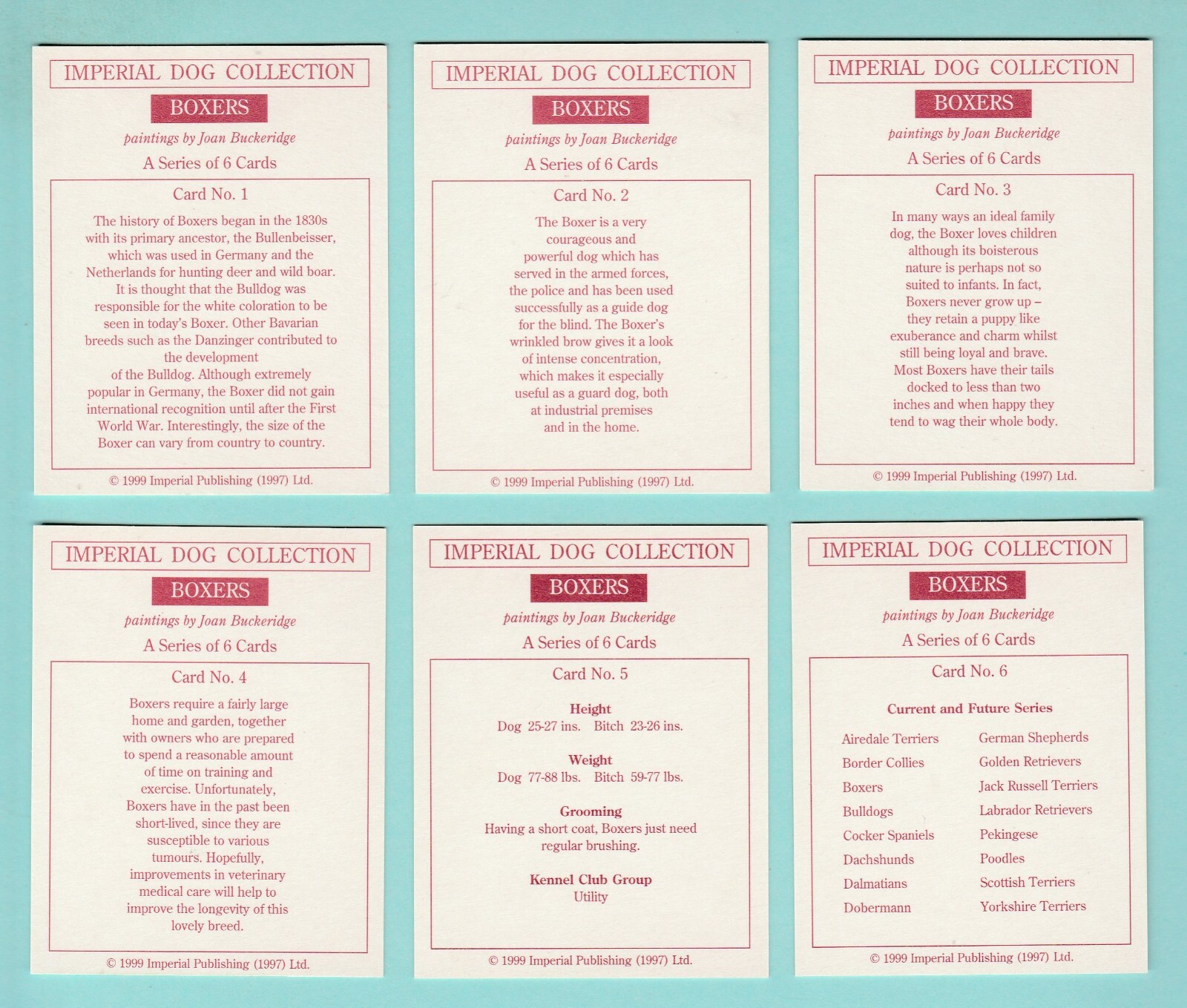 DOGS - BOXERS - SET OF L6 CARDS - IMP. PUBLISHING LTD. - 1999 - Picture 2 of 2