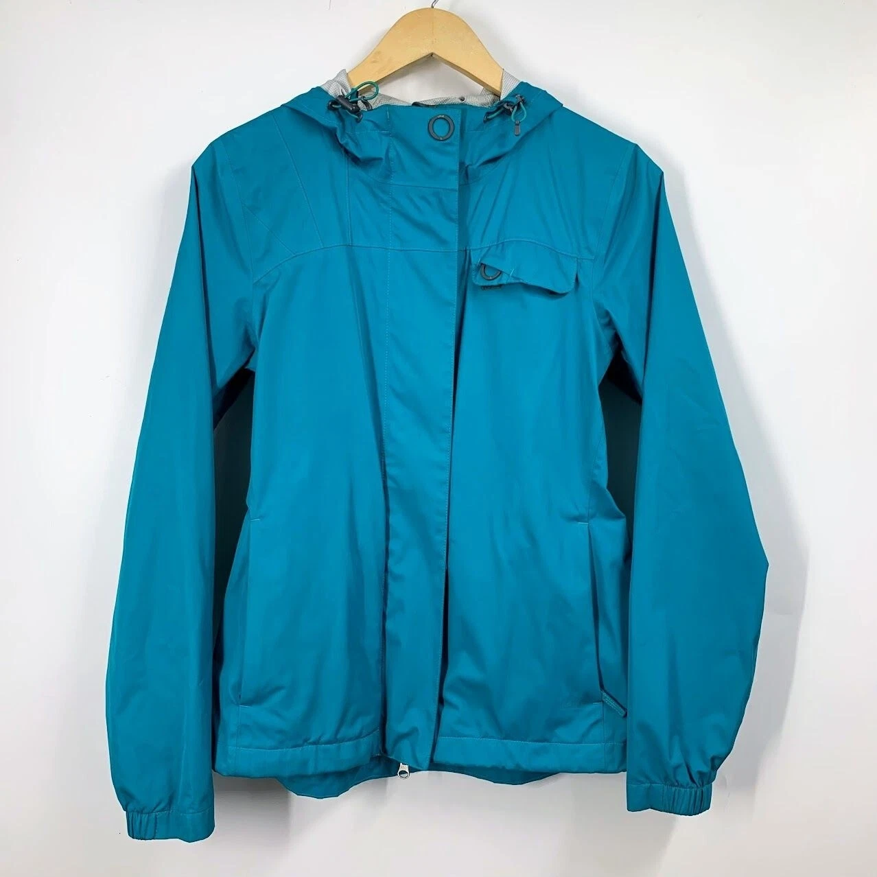 lole nylon waterproof full zip long sleeve hooded raincoat jacket