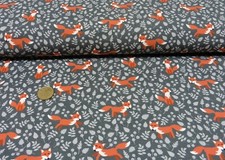 Franz Fuchs Hilco grau Baumwoll-Jersey Kinderstoff mit Füchsen JaTiJu 50 cm