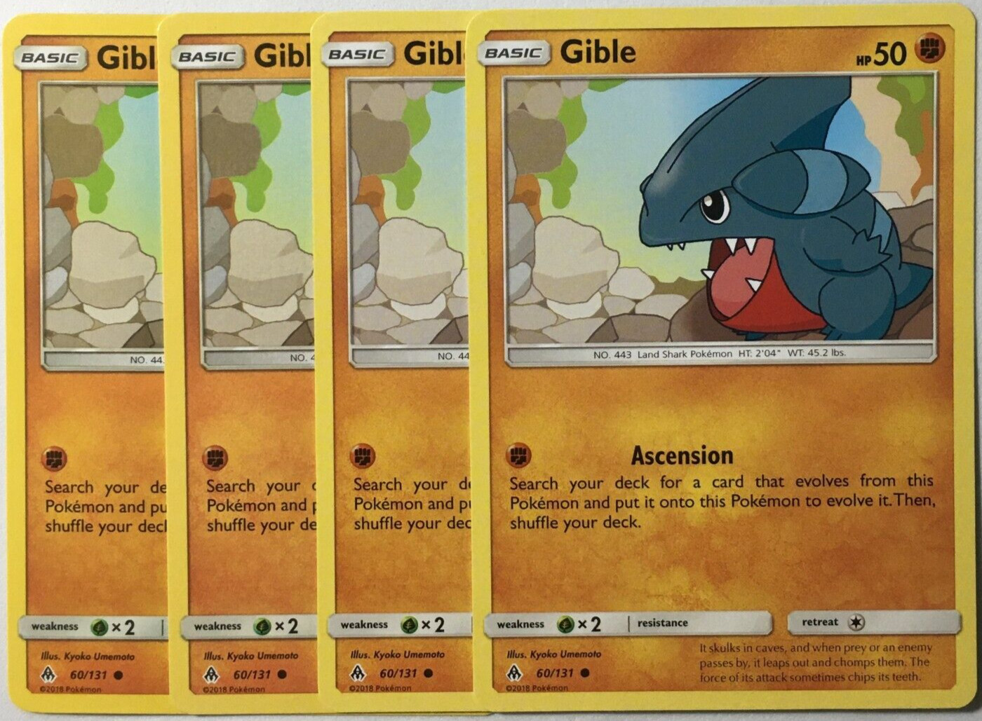 POKEMON 4X GIBLE 60/131 FORBIDDEN LIGHT COMMON NEAR MINT-PLAYSET