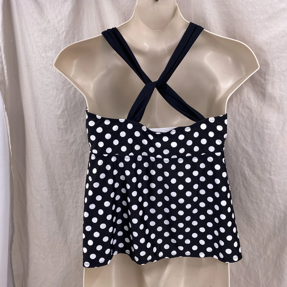 Ava Viv танкини женщин купальник верхний размер 18 Вт черный белый горошек крестом назад - Изображение 2 из 4