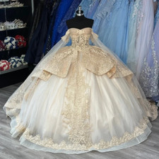 Light Champagne Ball Gown Quinceanera Dresses Ruffles Brithday Sweet 16 Gowns