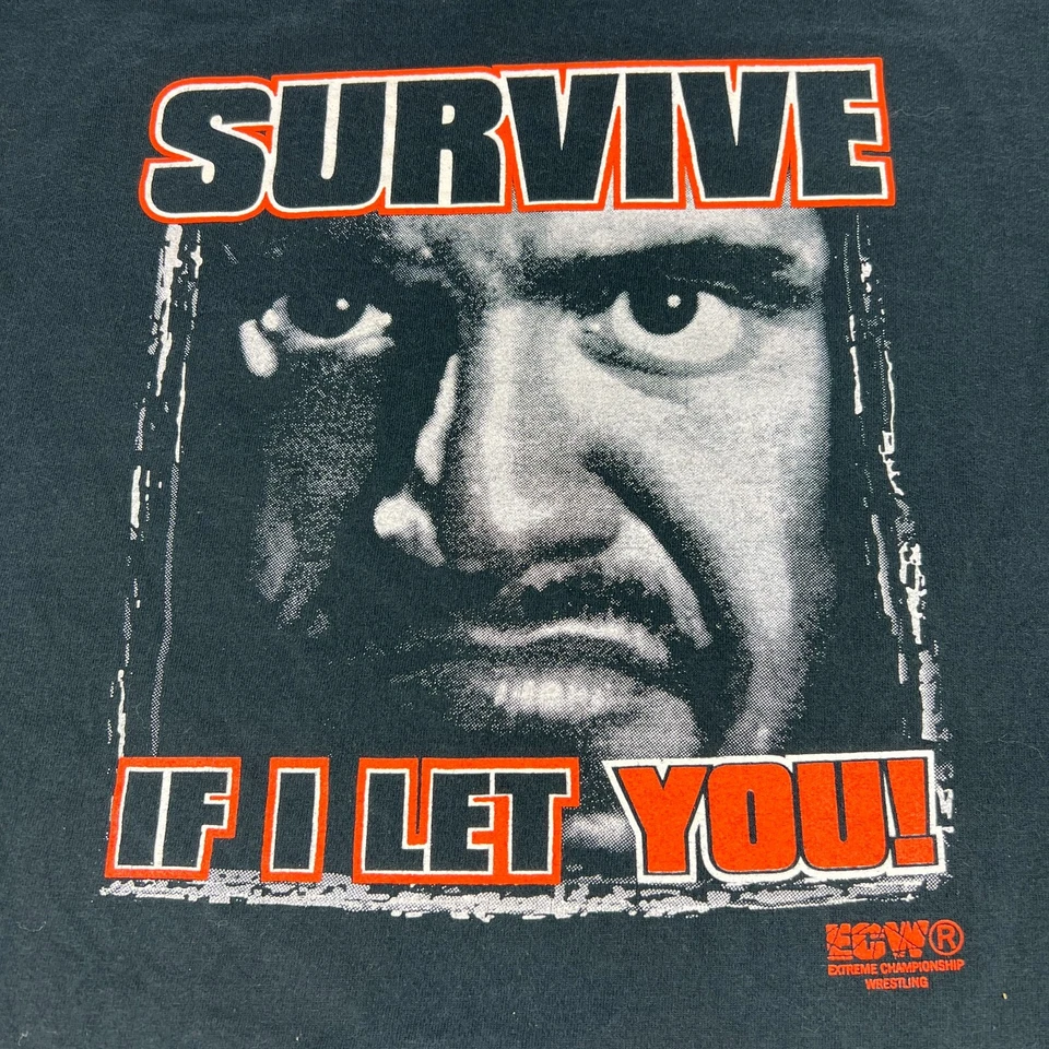 Camiseta De Colección Años 90 ECW Taz Survive Extra Grande Negra Núcleo Duro Lucha Foto 2 de 4