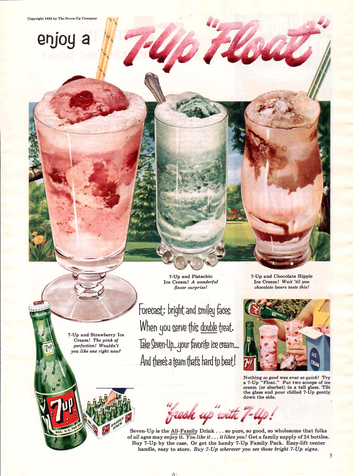 VINTAGE 1954 Seven Up 7-UP “float” Bottles print ad | eBay