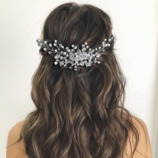 Crystal Bride Wedding Hair Comb Silver Rhinestone Bridal Piece Pearl Head