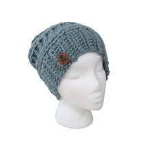 Crochet Hat Beanie Pom Pom Unisex One Size Handcrafted Indie Hipster Blue NEW