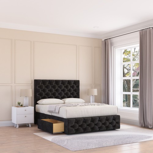 Luxury Divan Bed Base with 26'' Headboard |Storage Bed| Plush Fabric Florida - Picture 9 of 10
