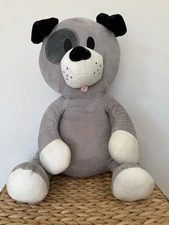 Idea Nuova Gray White Plush Puppy Dog Sitting Stuffed Animal Toy 15" Collectible
