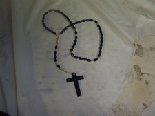 BLACK BEADS/ BEIGE THREAD/  BLACK  CROSS ROSARY/16"/NEW OLD STOCK