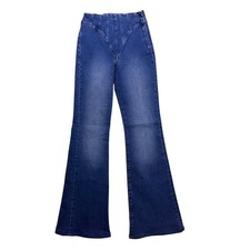 Good American Good Leg Flare Jeans Women 4/27 Blue High Rise Western Yoke New
