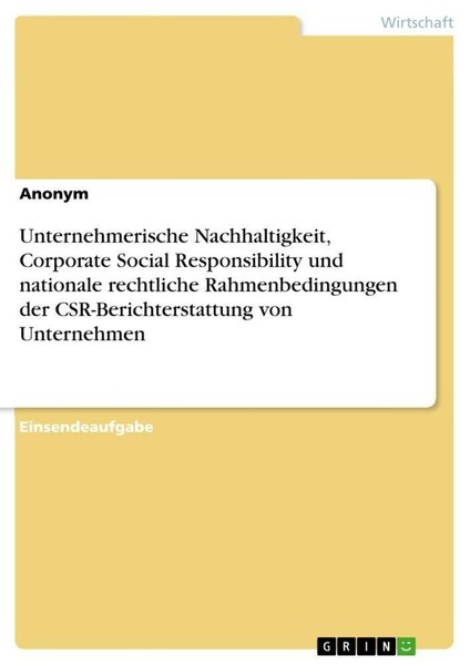 Unternehmerische Nachhaltigkeit, Corporate Social Responsibility Und Nationale R-image