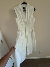 Vince Camuto White A-Line V-Neck Sleeveless Zip Front Smocked Dress 12