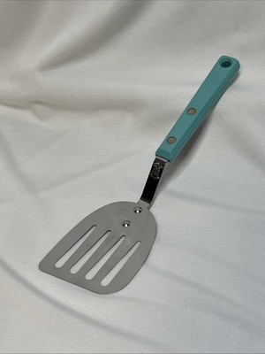 Vintage Ekco Forge Short Spatula 9'' Stainless Slotted Flipper Turner Turquoise