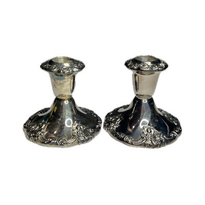Vintage Wallace Baroque 750 Heavy Pair Silverplate Candlestick Holders USA