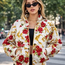 Vintage Pierre Cardin Baroque Floral Bomber Jacket Womens XL Versace Style