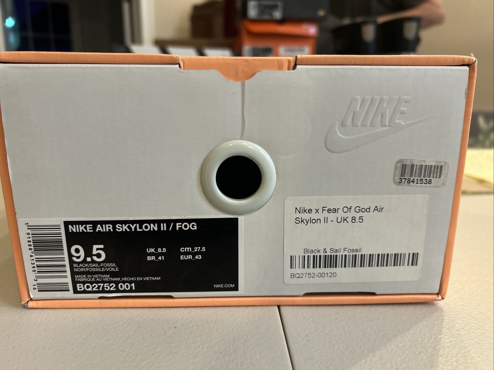 Size 9.5 - Men's Fear Of God x Nike Air Skylon 2 Black And Sail Fossil thumbnail 9