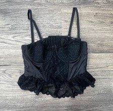 Sincerely Jules Black Lace Bustier Corset Top Size Small Underwire Peplum Crop