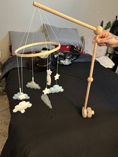 Handmade Wooden Nursery Mobile Moon  Stars Multicolor for Crib