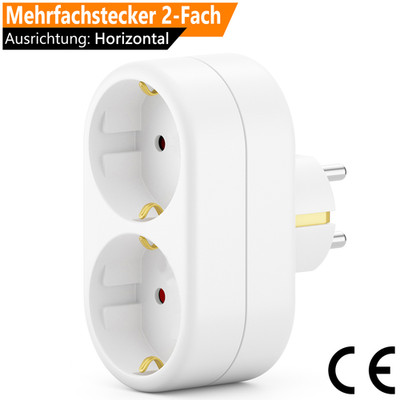 Doppelstecker Mehrfachstecker 3500W Duo Stecker 2-Fach Multistecker Horizontal