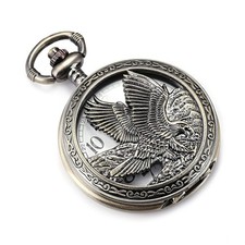 Eagle Design Pocket Watch Chain Quartz Movement Arabic Numerals Half Hunter