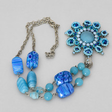 Murano Glass Leaf-Shaped Pendant with Blue, Silver Foil & Aventurine Swirls — listing 4
