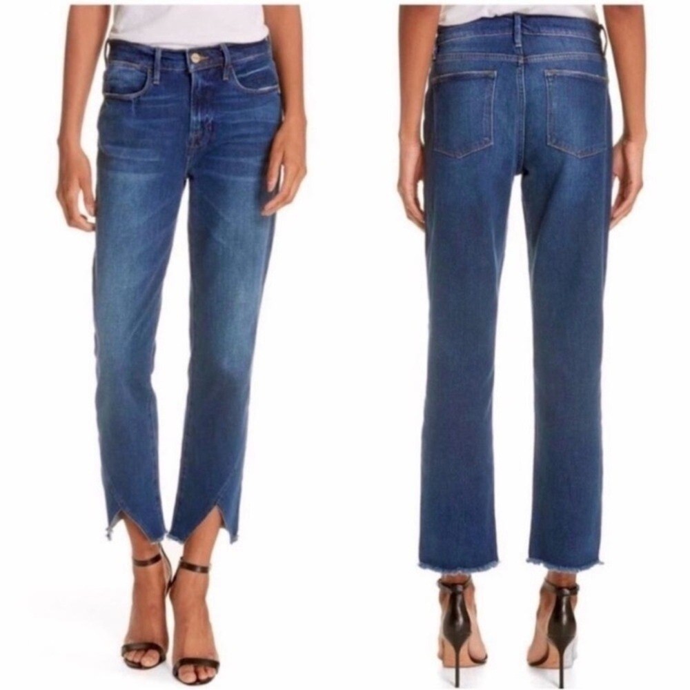 Frame Le High Straight Asymmetrical Split Hem Jea… - image 3