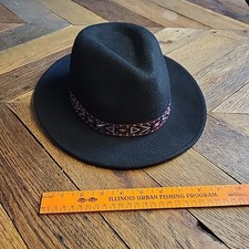 Felt Fedora Hat Black With Southwestern Band One Size