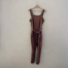 Quince Square Neck Linen Jumpsuit Large Camel Brown Casual Minimalist Neutral