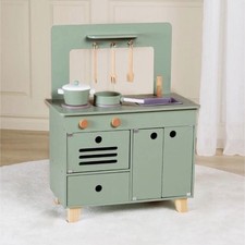 Kids Green Wooden Pretend Play Kitchen Set Stove Sink Oven w/ Pots Utensils