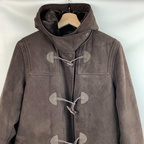 Chaps Jacket Hood Brown Faux Suede Toggle Buttons Pockets Faux Fur Lined Size M - Picture 4 of 10