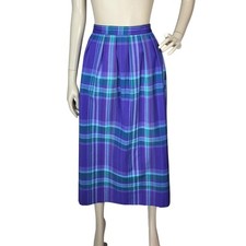 Vintage 60s Academia High-Waist Purple Green Plaid Check Long Midi Skirt