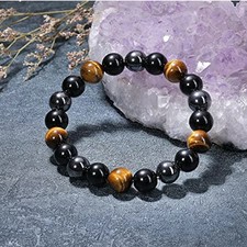1Energy Healing Stretch Bracelet Natural Stone Hematite Tiger Eye for Men Women