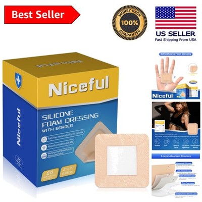 20 Count Silicone Foam Dressings 2x2'' - Gentle, Absorbent, and Waterproof