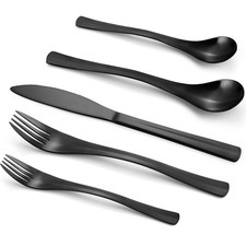 Black Silverware Set, 20-Piece Flatware Set, Stainless Steel Utensils Service...