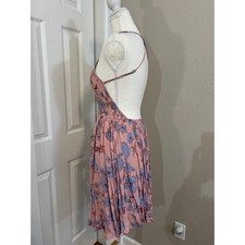 Festival Boho Kimchi Blue Pink Floral Halter Mini Dress Open Back  Womens Sm