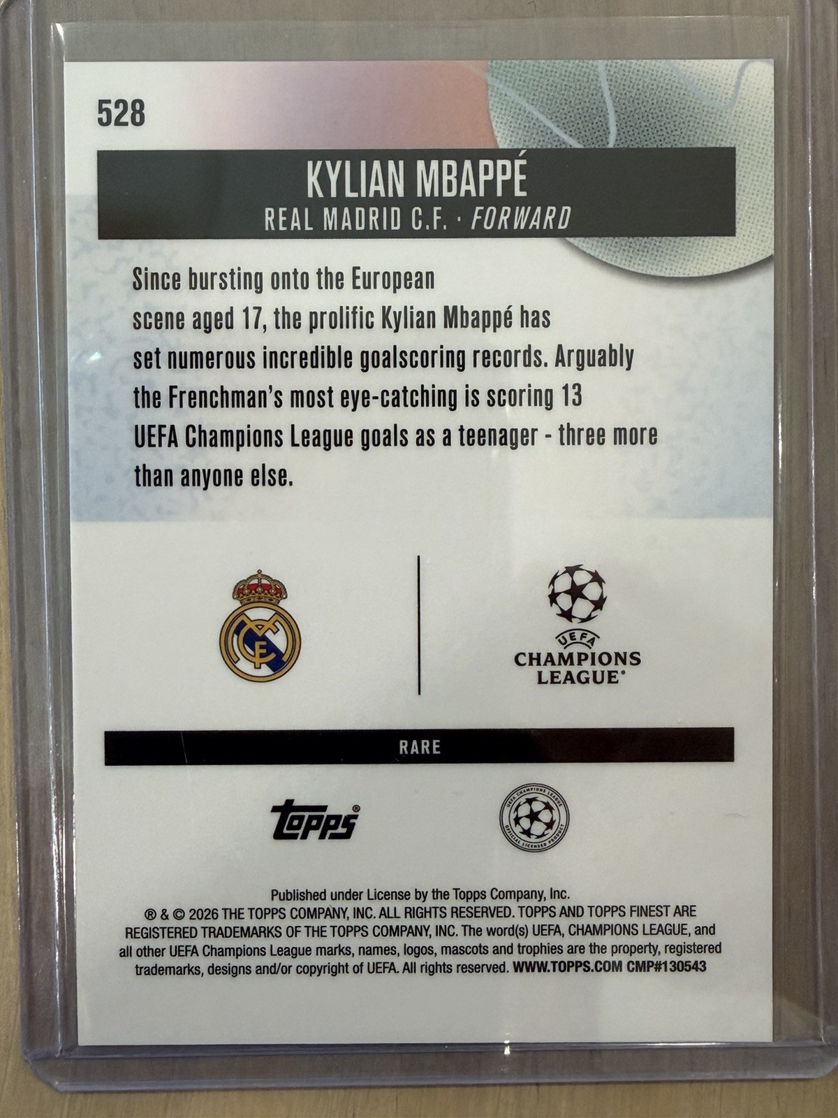 Kylian Mbappe RARE Base 2025-26 Topps Finest UEFA Club Competitions view 2