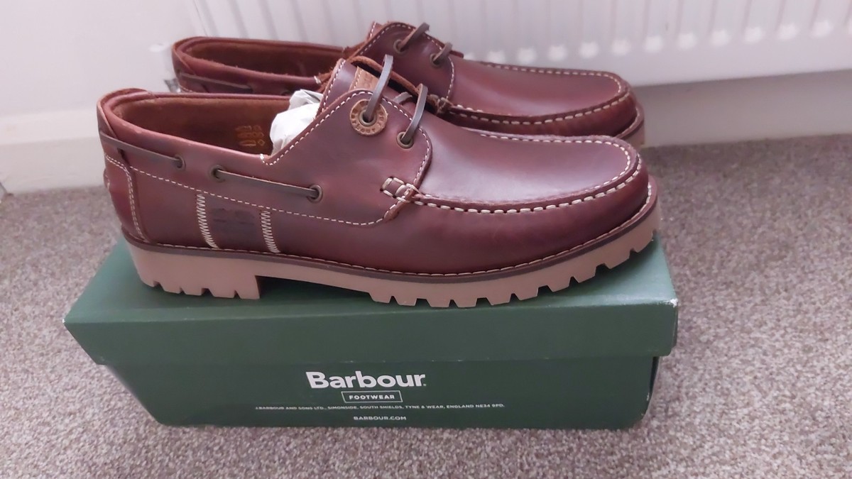 Mens Barbour STERN Mahogany Brown Leather Lace Up Boat Shoes UK 11