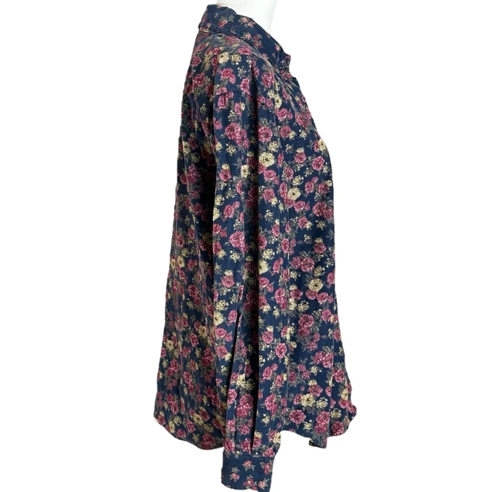 Camisa De Colección Años 90 Micro Pana Floral Cottage Shabby Chic Abotonada Mediana Foto 2 de 4