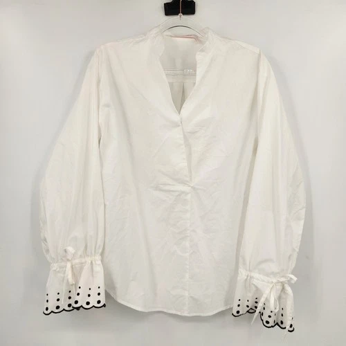 See By Chloe V Neck Polka Dot Balloon Ruffle Eyelet Sleeve Blouse Womens Size S