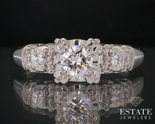 Vintage 14k White Gold Natural .37ctw Diamond Engagement Ring 3.4g i17679