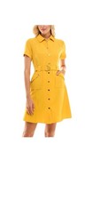 NWT Sharagano Yellow Button-Up Belted & Angled Front Pockets Dress Size: 12