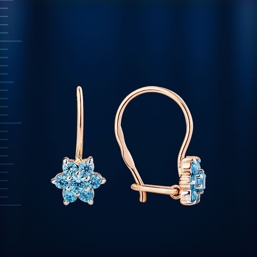 Rose Rotgold 585 Kinder Ohrringe Mit Blauen Cz Hakenverschluss Neu-image