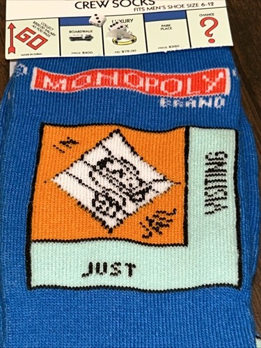 Hasbro Monopoly Gameboard Mens Sz 6-12 Blue Graphic Novelty Crew Socks 1 Pk New - Picture 5 of 7