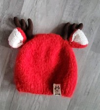 Red Wool Baby Deer Hat. Beanie Christmas Winter Hat. Infant