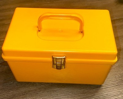 Vtg Wilson Wil-Hold Yellow Sewing Box Filled with Contents Notions Thread