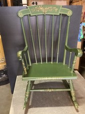 1950’s CHILD's GREEN ROCKING CHAIR NICHOLS & STONE CO. STYLE GOLD GILT AND FRUIT