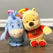 Disney Winnie the Pooh Eeyore Plush Rattle Set Stroller Clip Toy Kids Preferred