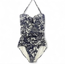 Anne Cole Twist-Front Ruched One-Piece Swimsuit Navy Blue Floral Size 6 NWT