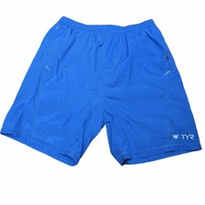 TYR Land to Water Swim Trunks Men  s L Blue Board Shorts Mesh Lined Zip Pocket